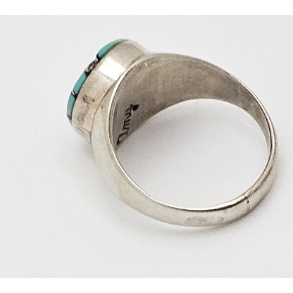 Superb Zuni Amy Quandelacy Sterling Turquoise Inlay Hummingbird Ring C. 1980s, alternate product view 4