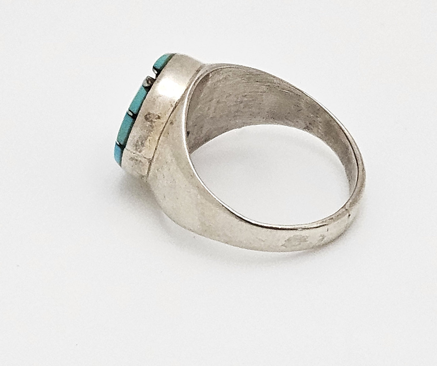 Superb Zuni Amy Quandelacy Sterling Turquoise Inlay Hummingbird Ring C. 1980s, alternate product view 5