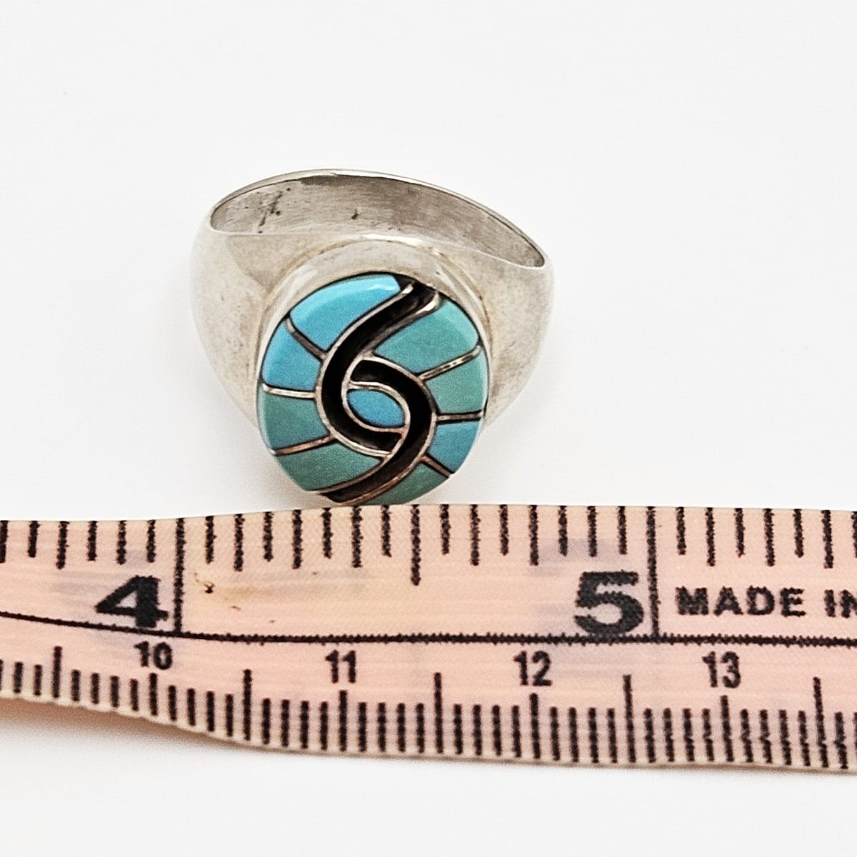 Superb Zuni Amy Quandelacy Sterling Turquoise Inlay Hummingbird Ring C. 1980s, alternate product view 9