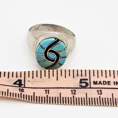 Superb Zuni Amy Quandelacy Sterling Turquoise Inlay Hummingbird Ring C. 1980s, alternate product view 9