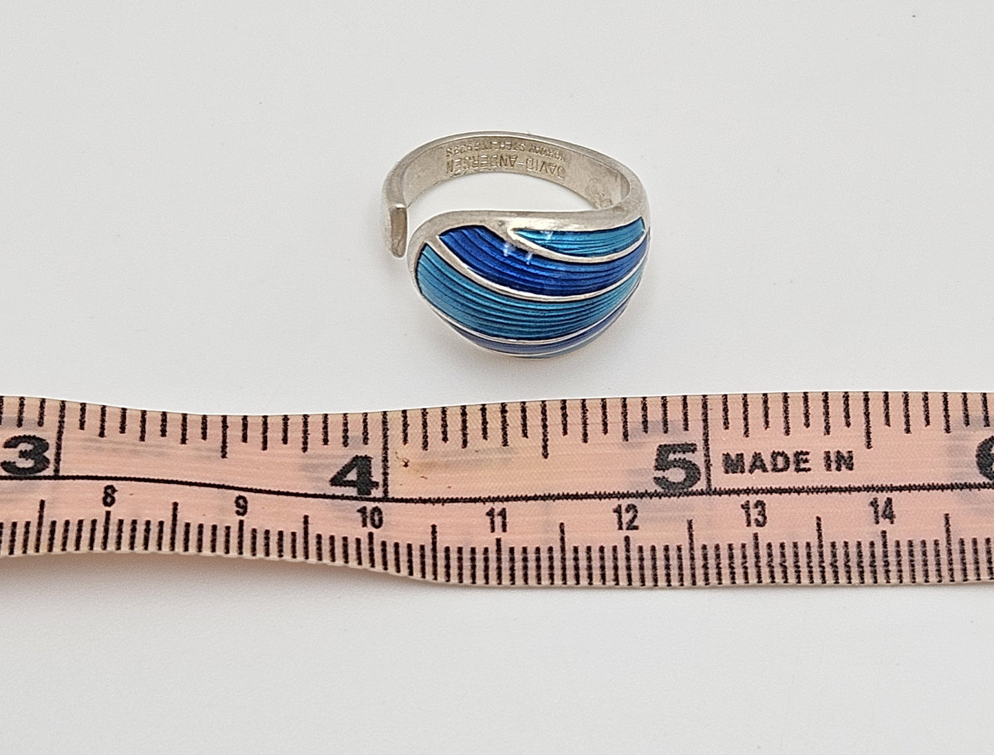 Norwegian David Andersen Sterling Blue Enamel Striped Wrap Ring Circa 40/50s, alternate product view 7