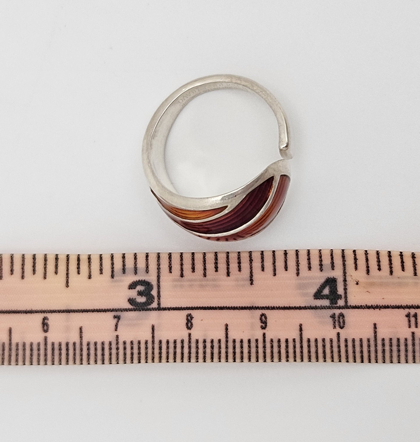 Norwegian David Andersen Sterling Reds Enamel Striped Wrap Ring Circa 40/50s, alternate product view 8