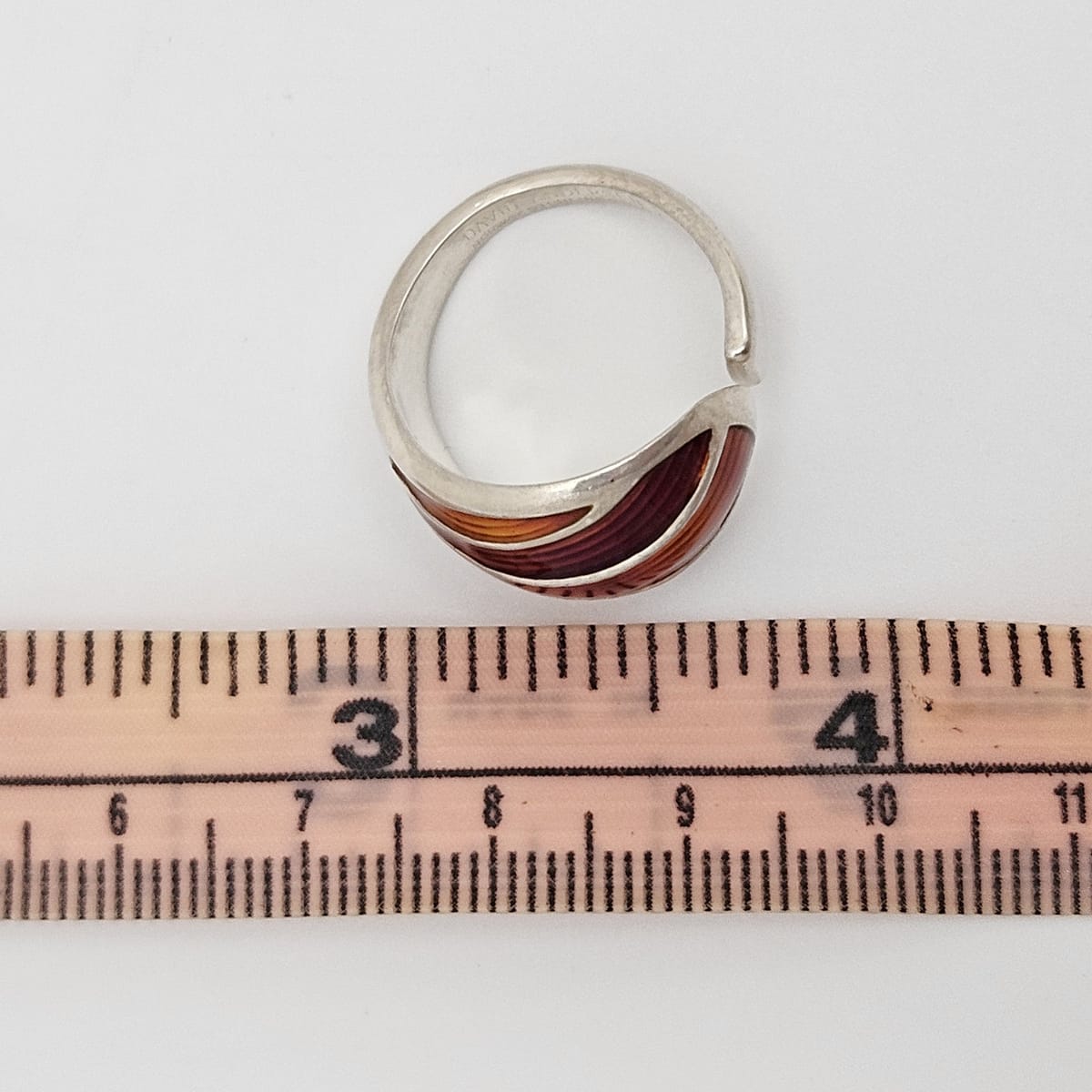 Norwegian David Andersen Sterling Reds Enamel Striped Wrap Ring Circa 40/50s, alternate product view 8
