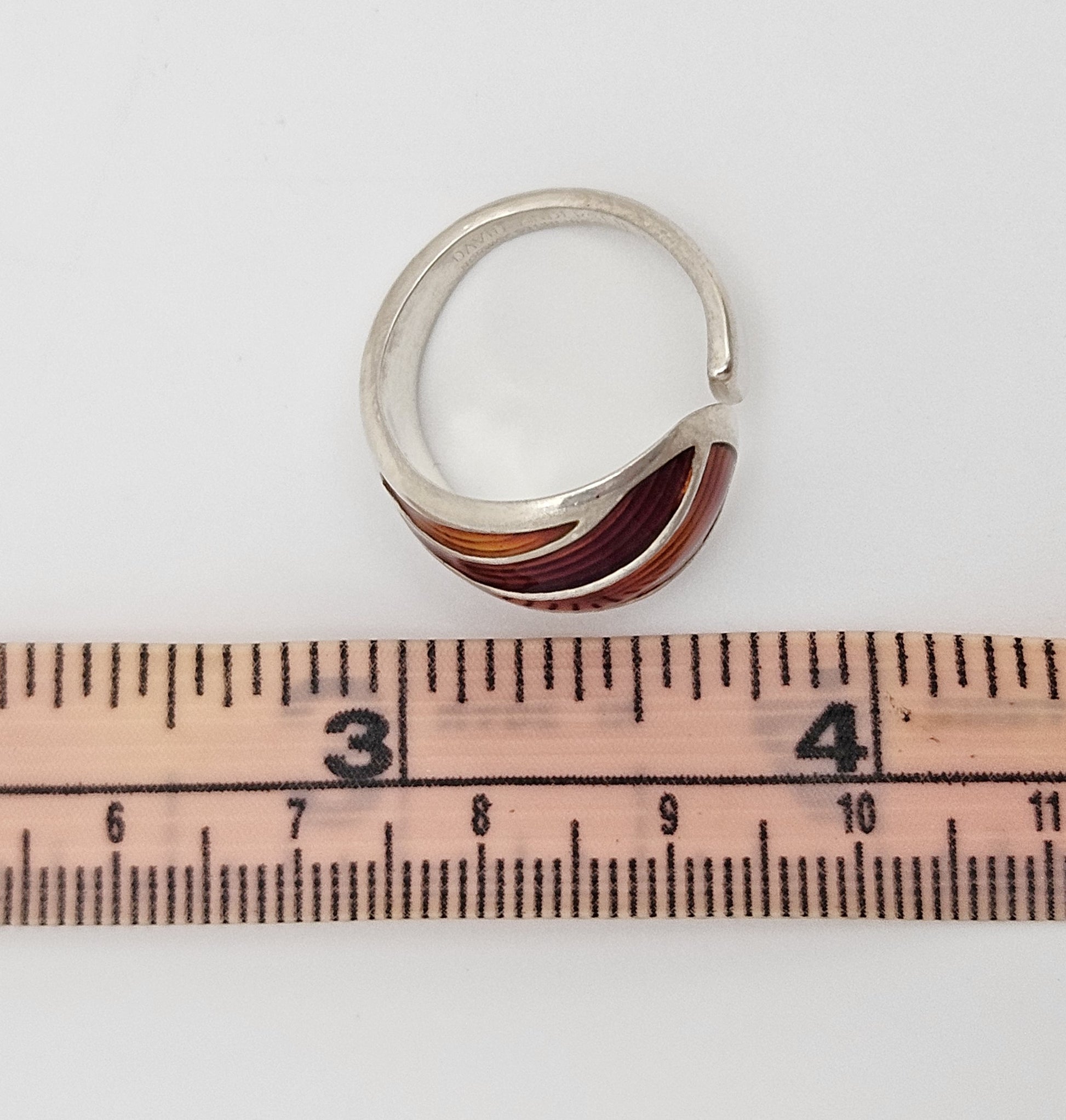 Norwegian David Andersen Sterling Reds Enamel Striped Wrap Ring Circa 40/50s, alternate product view 8