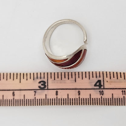 Norwegian David Andersen Sterling Reds Enamel Striped Wrap Ring Circa 40/50s, alternate product view 8