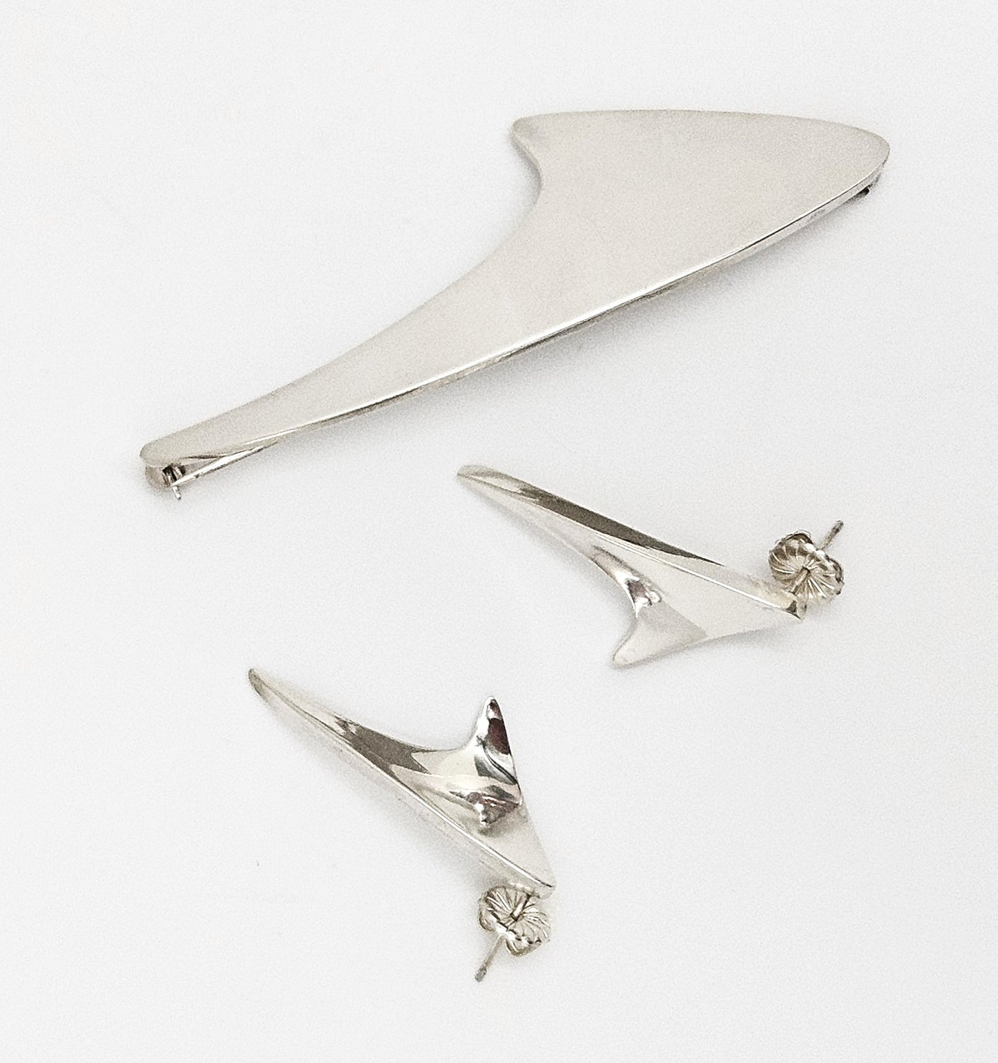 Superb Bent Knudsen Denmark Sterling Atomic Modernist Brooch & Earrings Set