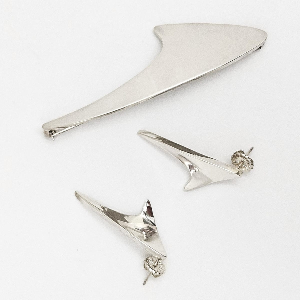 Superb Bent Knudsen Denmark Sterling Atomic Modernist Brooch &amp; Earrings Set