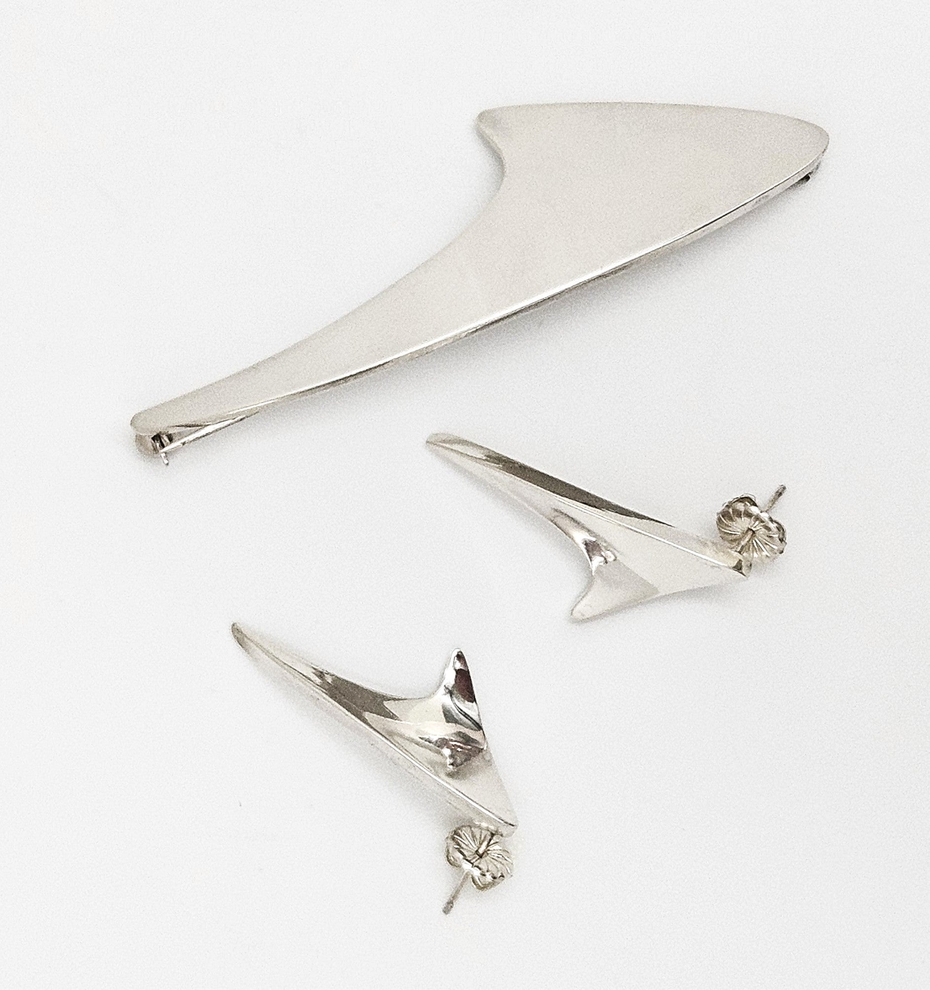 Superb Bent Knudsen Denmark Sterling Atomic Modernist Brooch & Earrings Set