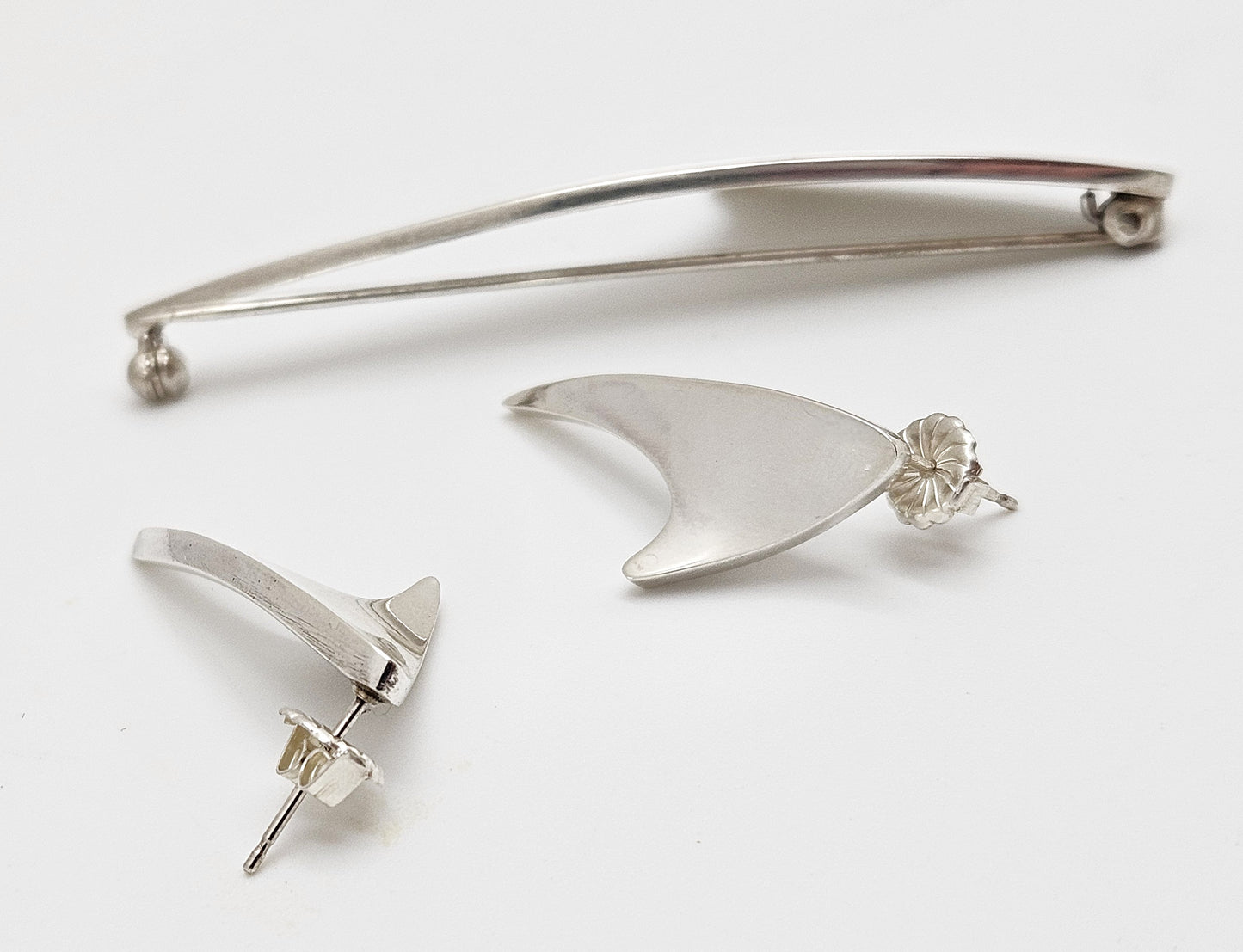 Superb Bent Knudsen Denmark Sterling Atomic Modernist Brooch & Earrings Set, alternate product view 4