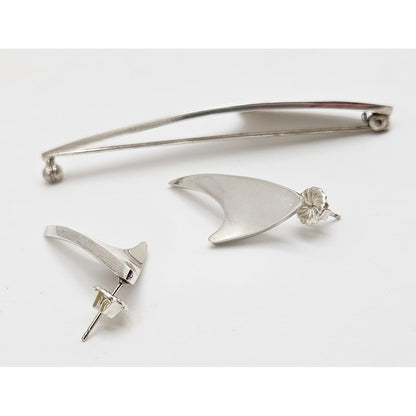 Superb Bent Knudsen Denmark Sterling Atomic Modernist Brooch &amp; Earrings Set, alternate product view 4