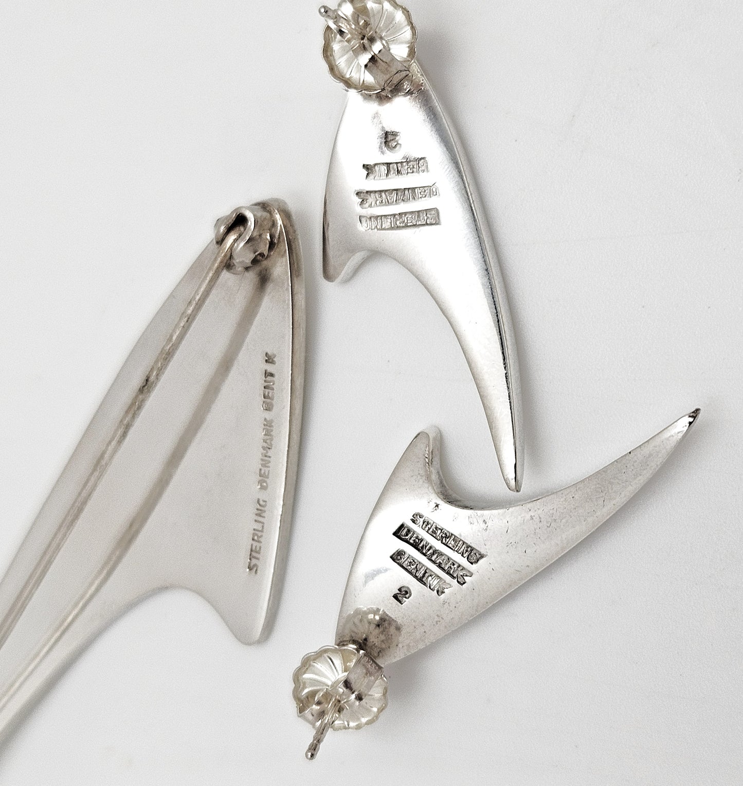 Superb Bent Knudsen Denmark Sterling Atomic Modernist Brooch & Earrings Set, alternate product view 6