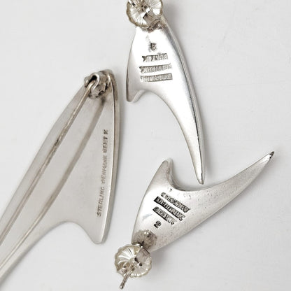 Superb Bent Knudsen Denmark Sterling Atomic Modernist Brooch &amp; Earrings Set, alternate product view 6