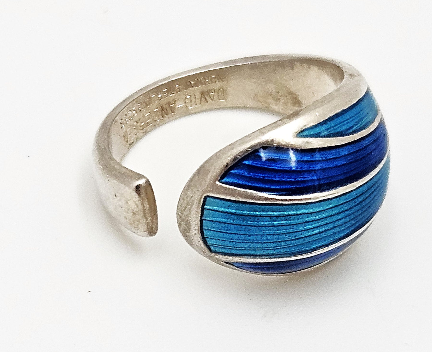 Norwegian David Andersen Sterling Blue Enamel Striped Wrap Ring Circa 40/50s, alternate product view 5