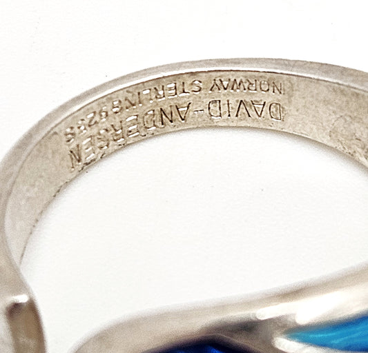 Norwegian David Andersen Sterling Blue Enamel Striped Wrap Ring Circa 40/50s, alternate product view 6