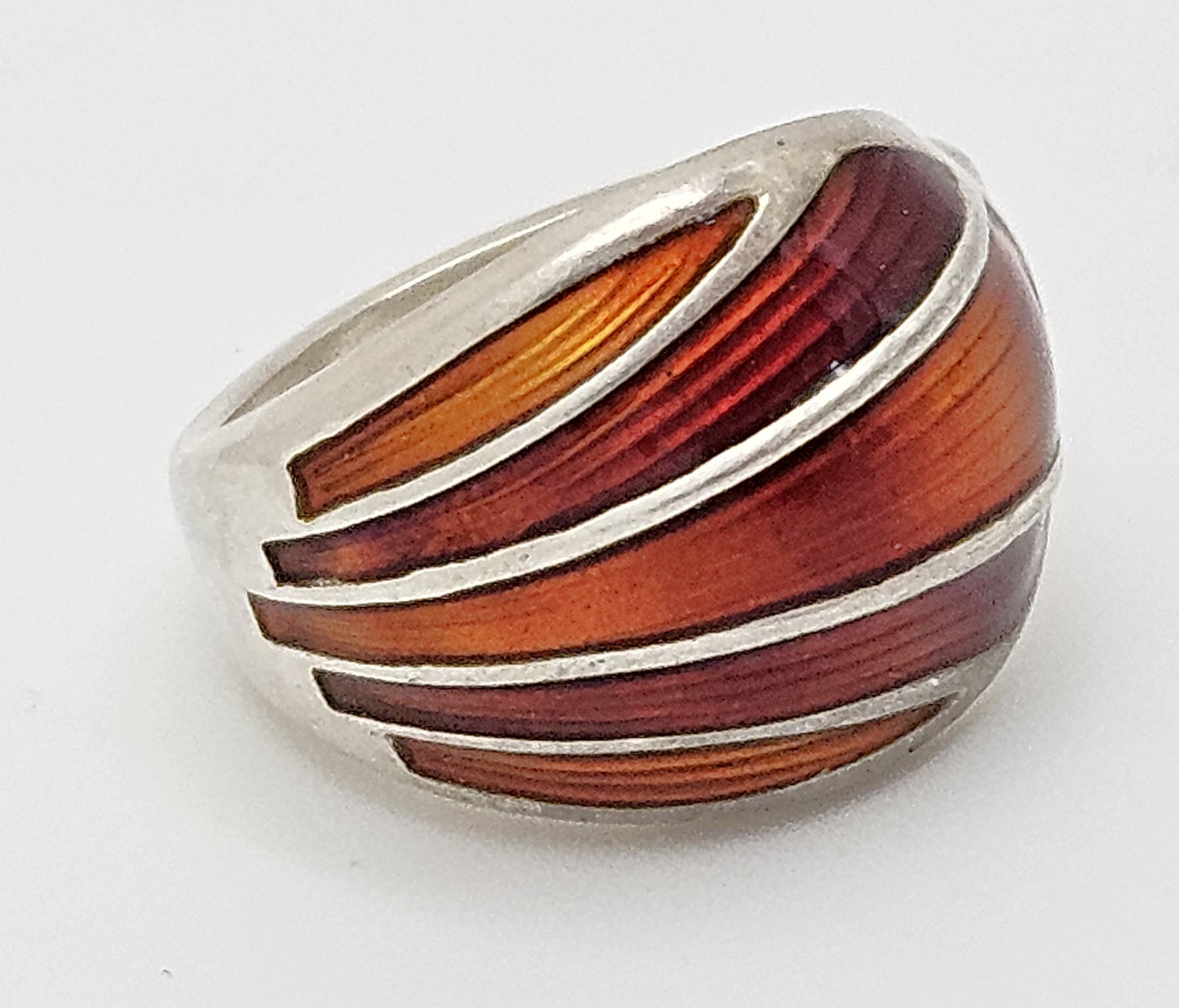 Norwegian David Andersen Sterling Reds Enamel Striped Wrap Ring Circa 40/50s, alternate product view 4