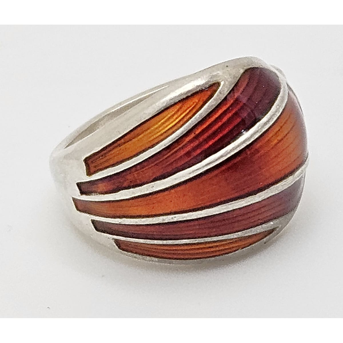 Norwegian David Andersen Sterling Reds Enamel Striped Wrap Ring Circa 40/50s, alternate product view 4