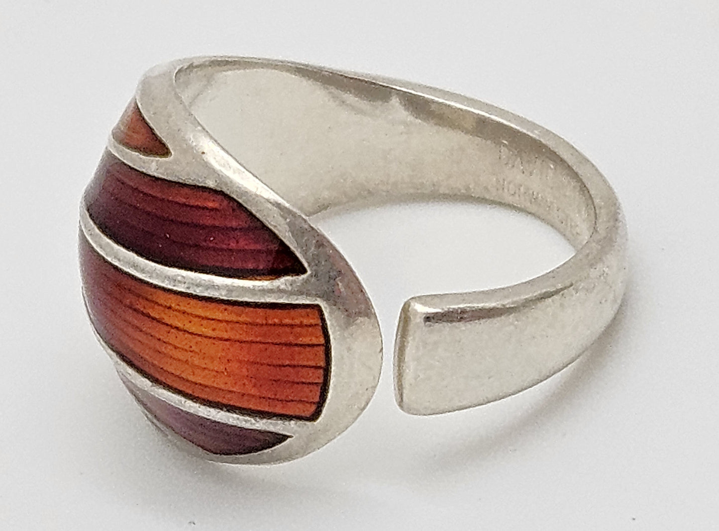 Norwegian David Andersen Sterling Reds Enamel Striped Wrap Ring Circa 40/50s, alternate product view 5