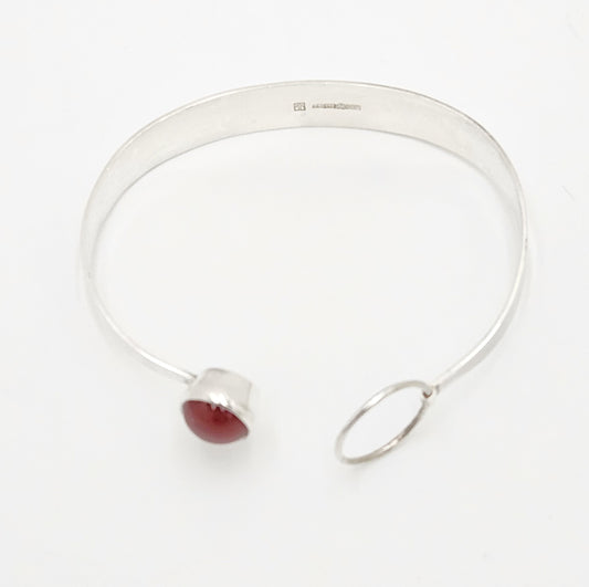 Rare Hans Berg Kaunis Koru Sterling Carnelian Modernist Bangle Bracelet 1975