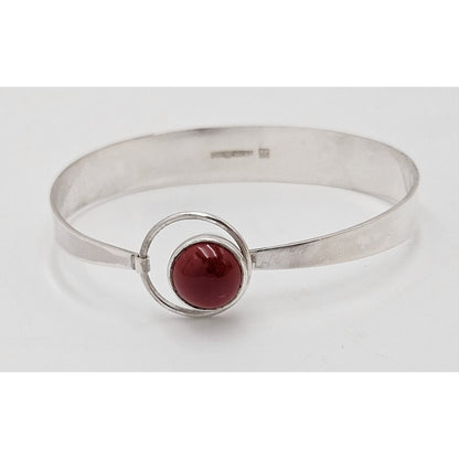 Rare Hans Berg Kaunis Koru Sterling Carnelian Modernist Bangle Bracelet 1975