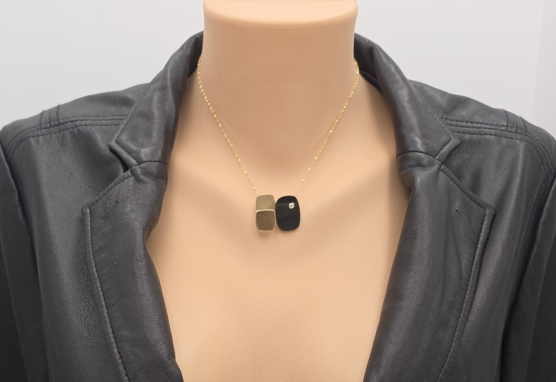 MCM Artisan 3D Modernist 14K Gold Diamond Black Lucite Brooch Necklace, alternate product view 3