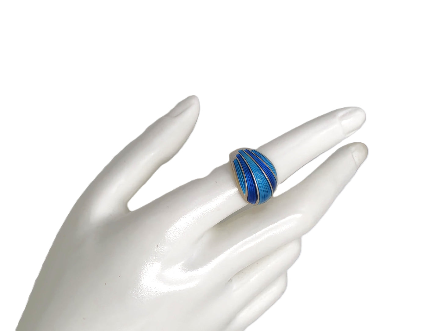 Norwegian David Andersen Sterling Blue Enamel Striped Wrap Ring Circa 40/50s, alternate product view 4