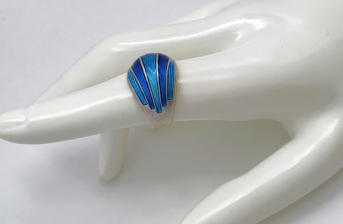 Norwegian David Andersen Sterling Blue Enamel Striped Wrap Ring Circa 40/50s, alternate product view 3