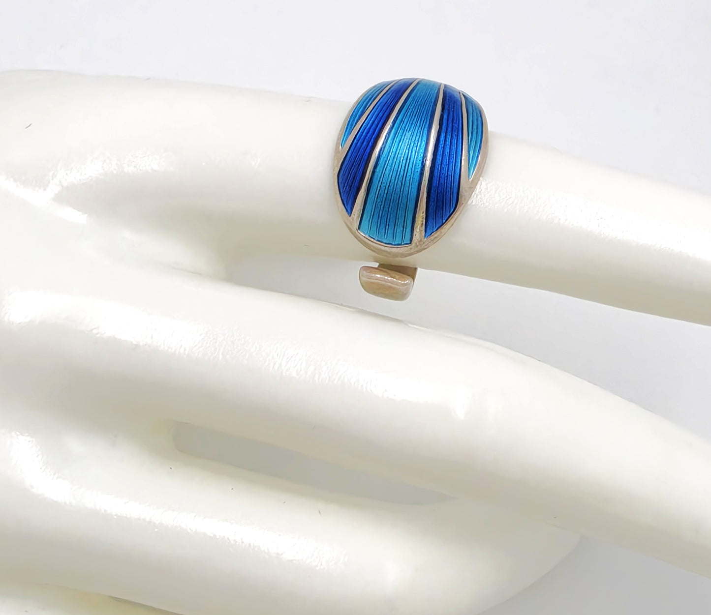 Norwegian David Andersen Sterling Blue Enamel Striped Wrap Ring Circa 40/50s, alternate product view 2