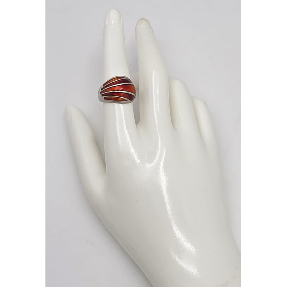 Norwegian David Andersen Sterling Reds Enamel Striped Wrap Ring Circa 40/50s, alternate product view 3
