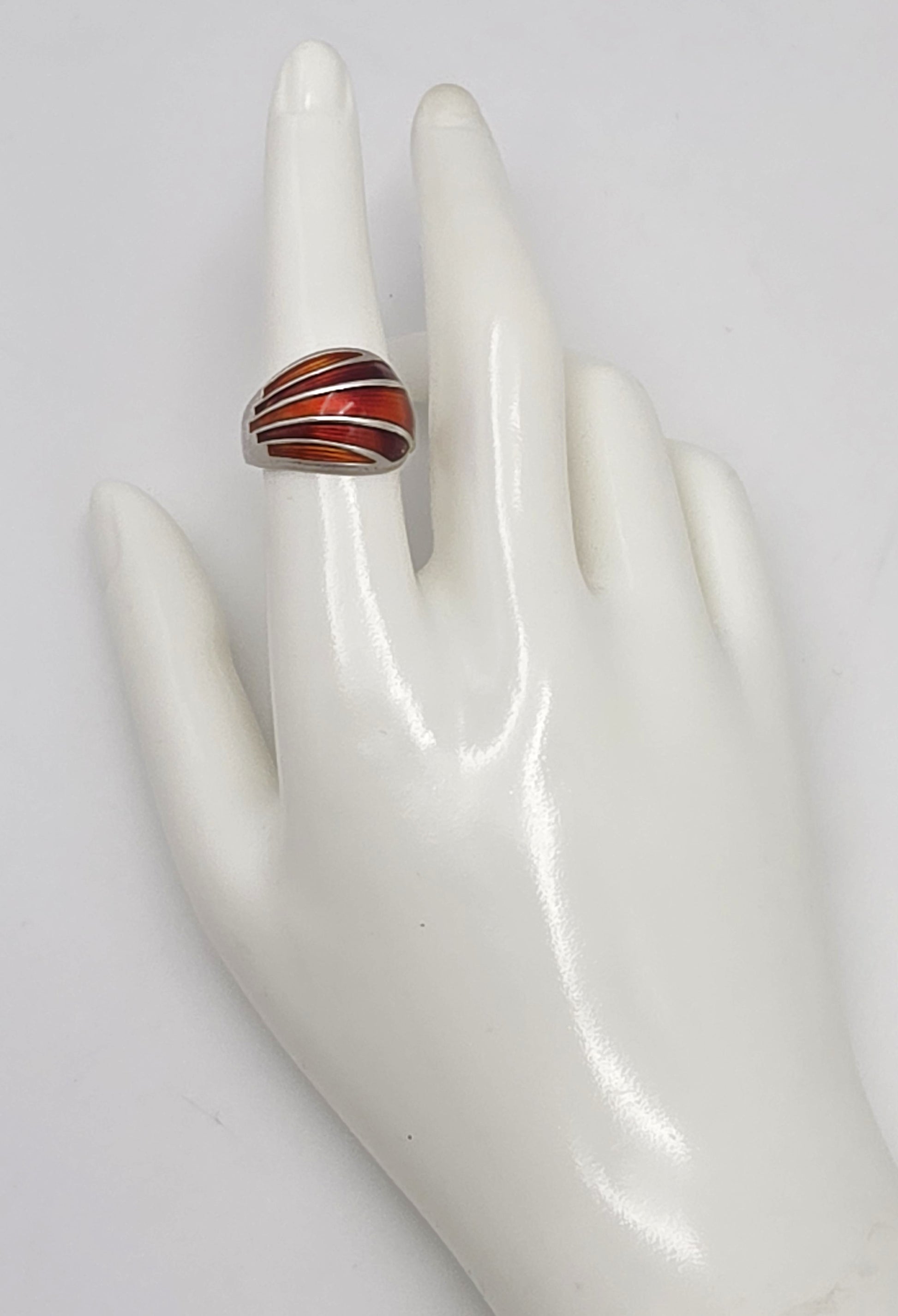 Norwegian David Andersen Sterling Reds Enamel Striped Wrap Ring Circa 40/50s, alternate product view 3