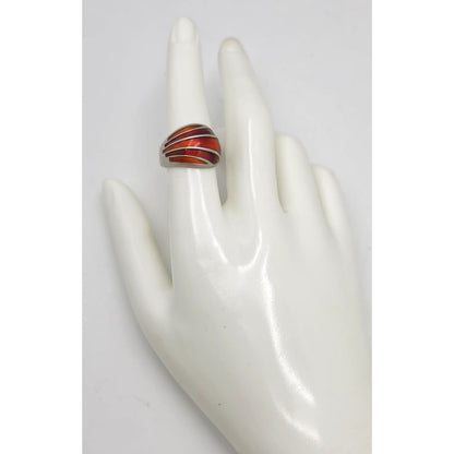 Norwegian David Andersen Sterling Reds Enamel Striped Wrap Ring Circa 40/50s, alternate product view 2