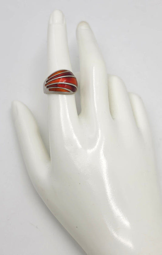 Norwegian David Andersen Sterling Reds Enamel Striped Wrap Ring Circa 40/50s, alternate product view 2