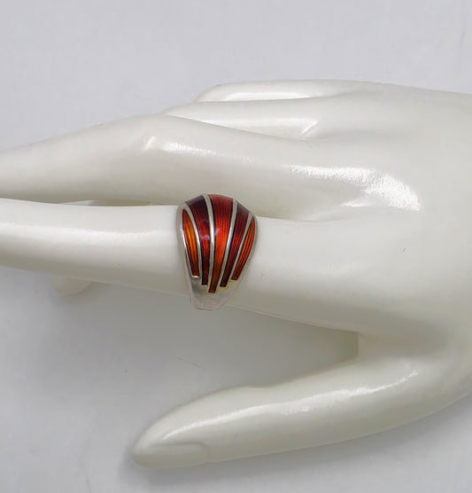 Norwegian David Andersen Sterling Reds Enamel Striped Wrap Ring Circa 40/50s