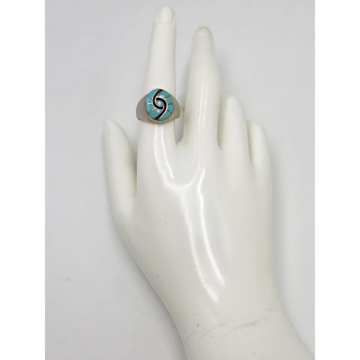 Superb Zuni Amy Quandelacy Sterling Turquoise Inlay Hummingbird Ring C. 1980s, alternate product view 7
