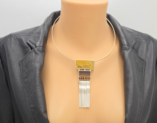 US Designer Keith Harryman Sterling Stone Wood Modernist Pendant Necklace, alternate product view 2