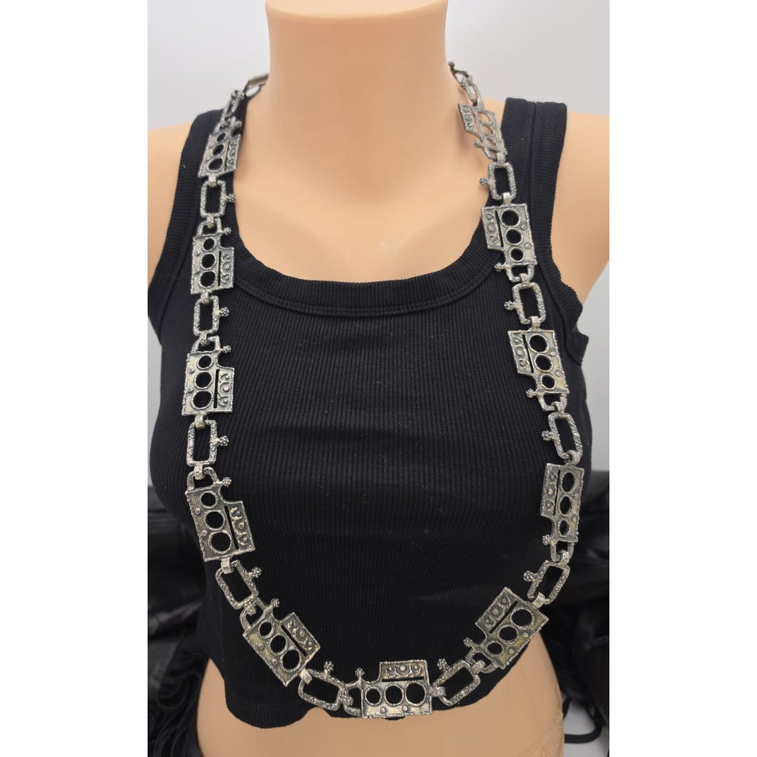 Superb Guy Vidal Abstract Brutalist Links SP Pewter Belt or XL Necklace 60/70s, alternate product view 2