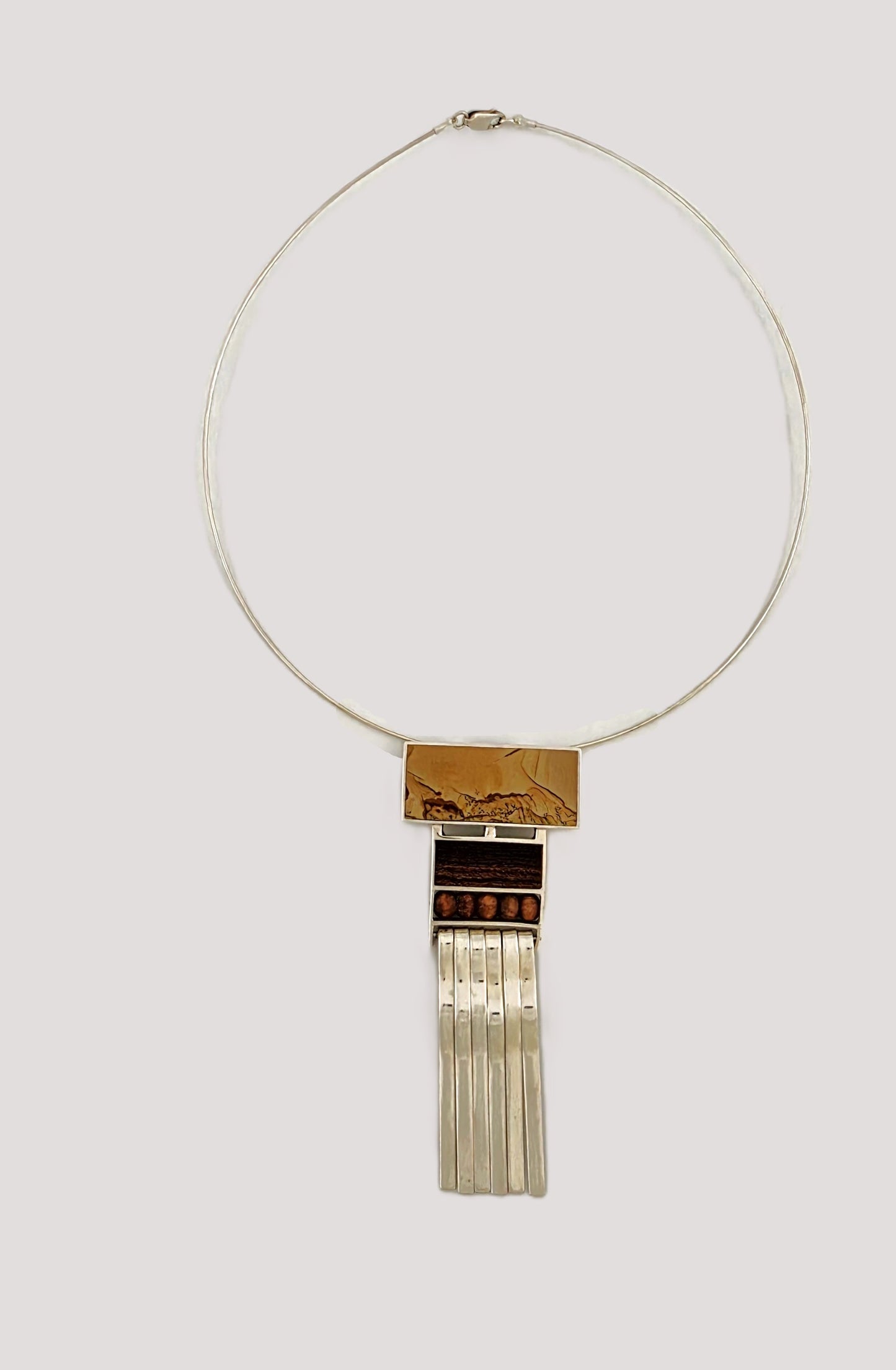 US Designer Keith Harryman Sterling Stone Wood Modernist Pendant Necklace, alternate product view 4