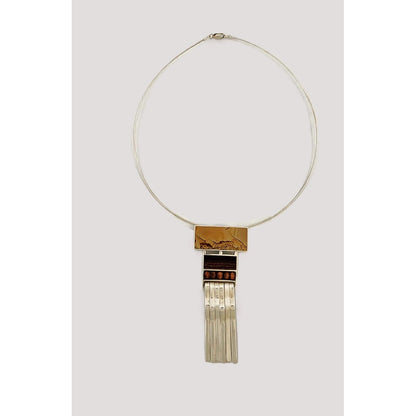 US Designer Keith Harryman Sterling Stone Wood Modernist Pendant Necklace, alternate product view 5