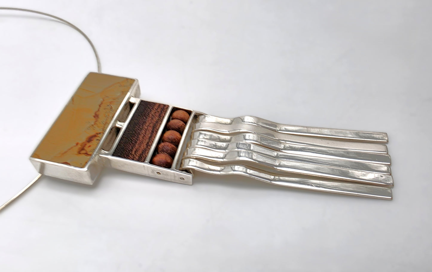 US Designer Keith Harryman Sterling Stone Wood Modernist Pendant Necklace, alternate product view 3