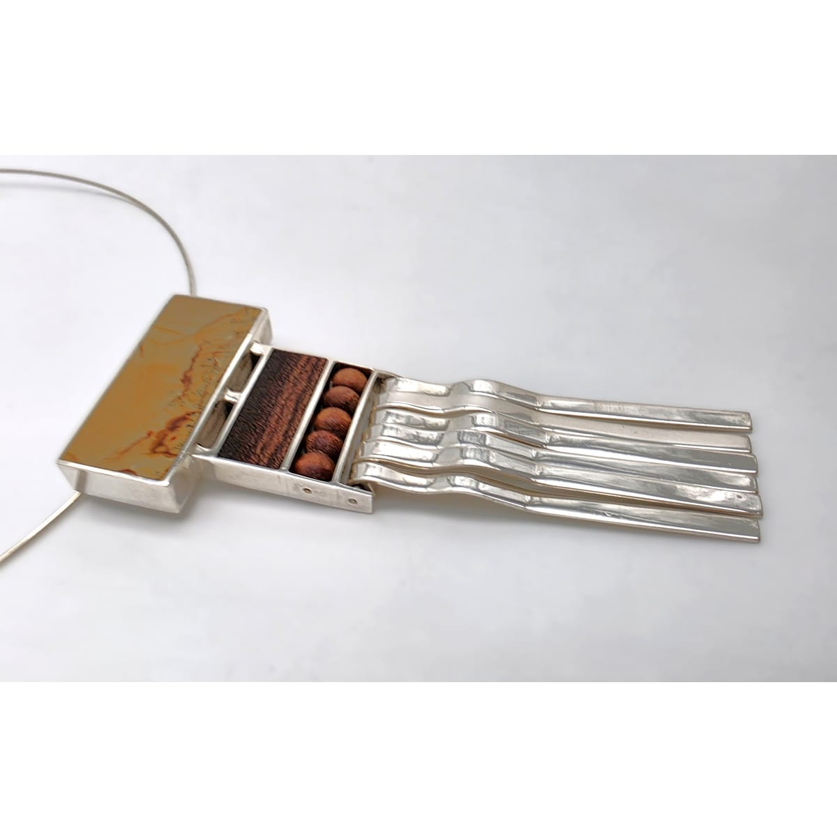 US Designer Keith Harryman Sterling Stone Wood Modernist Pendant Necklace, alternate product view 4