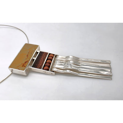 US Designer Keith Harryman Sterling Stone Wood Modernist Pendant Necklace, alternate product view 4
