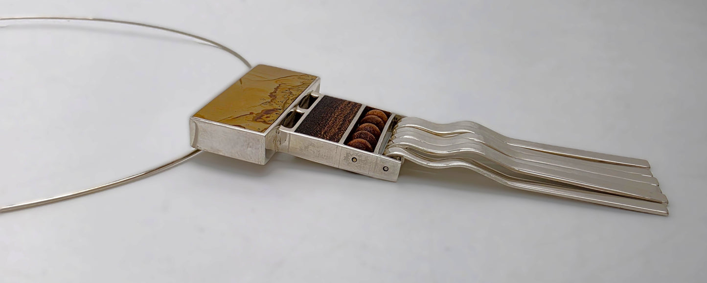 US Designer Keith Harryman Sterling Stone Wood Modernist Pendant Necklace, alternate product view 5