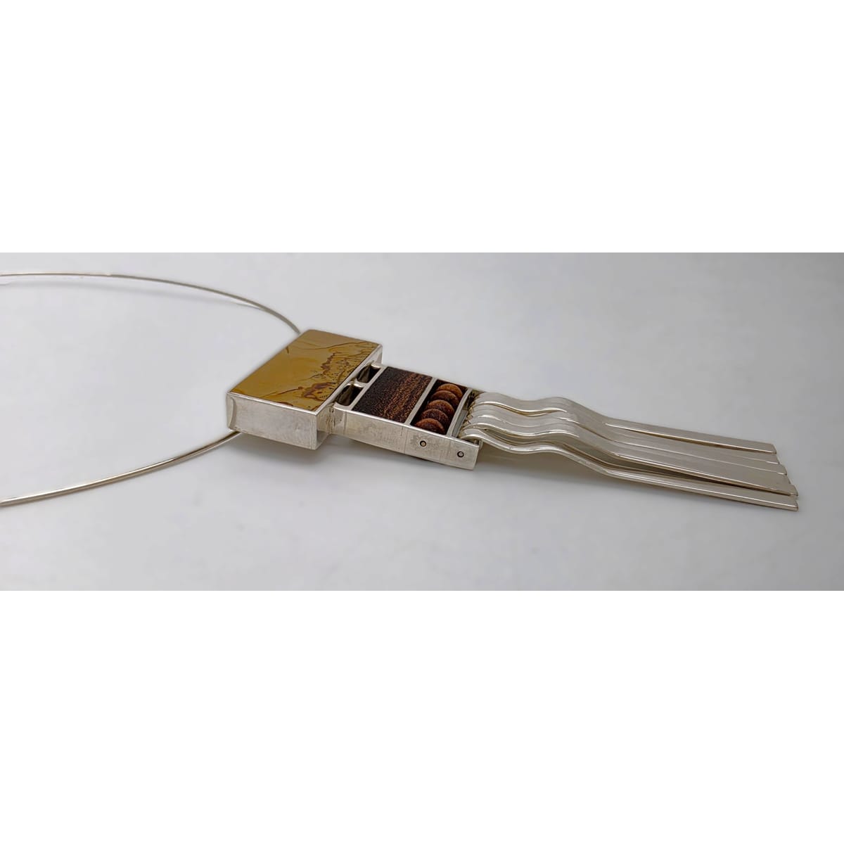 US Designer Keith Harryman Sterling Stone Wood Modernist Pendant Necklace, alternate product view 6