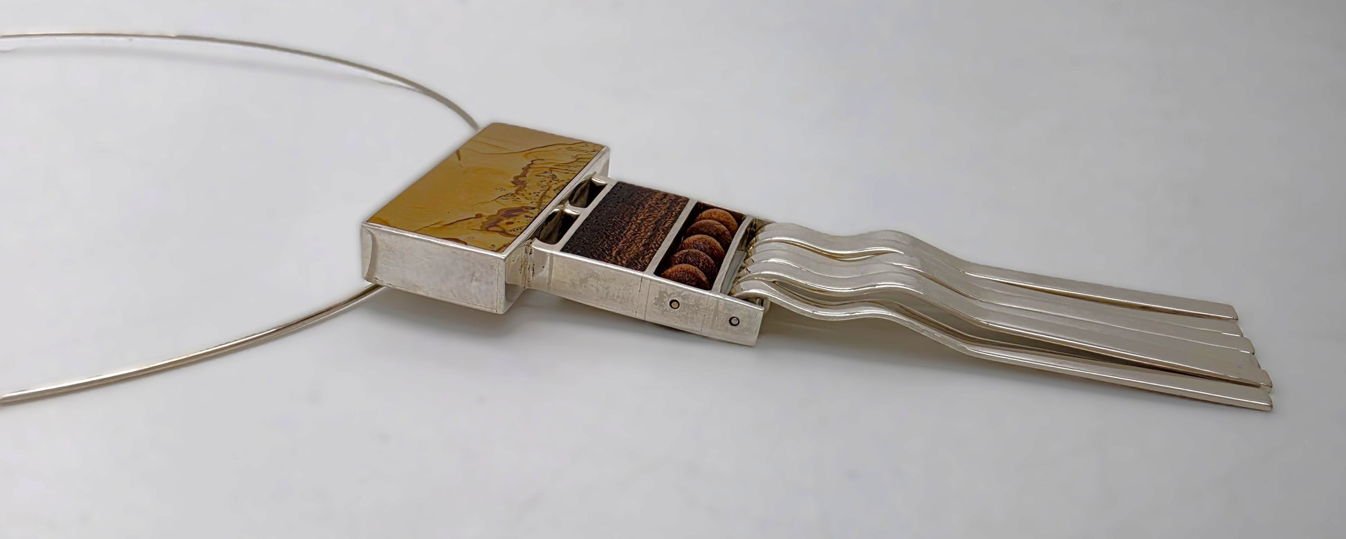US Designer Keith Harryman Sterling Stone Wood Modernist Pendant Necklace, alternate product view 5