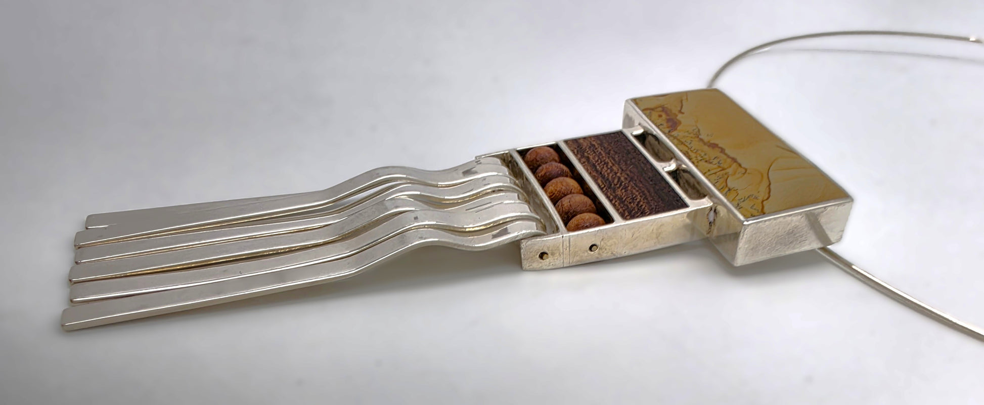 US Designer Keith Harryman Sterling Stone Wood Modernist Pendant Necklace, alternate product view 6