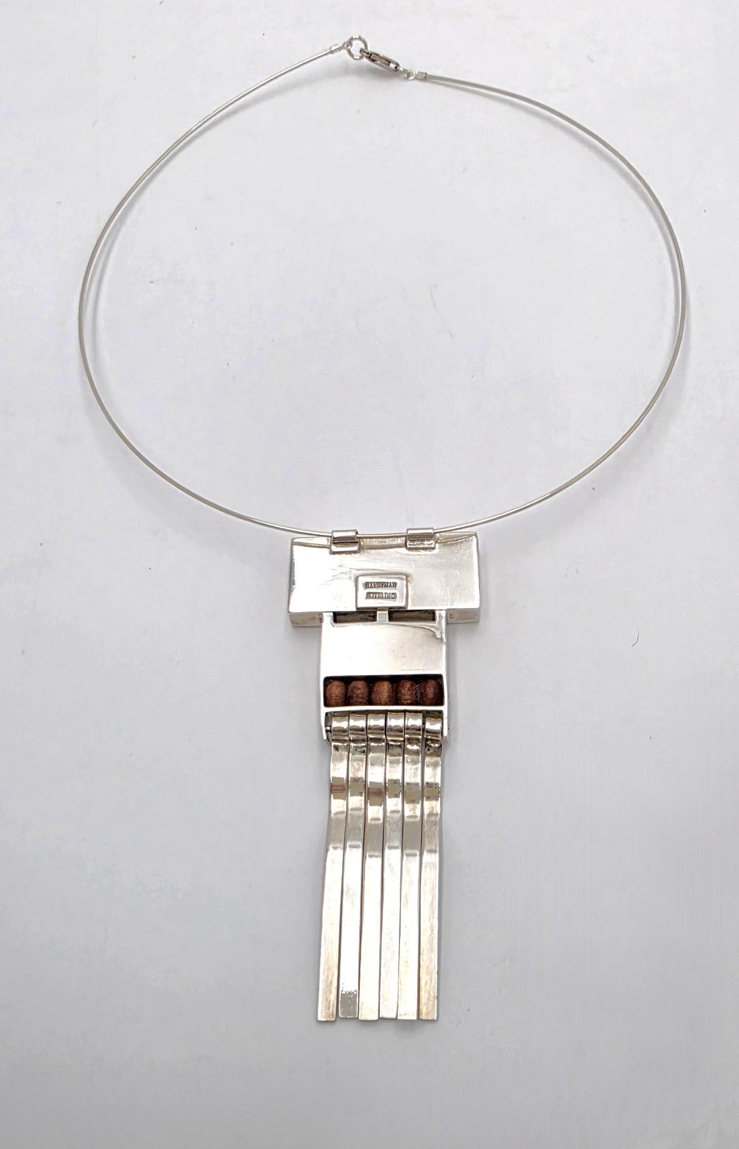 US Designer Keith Harryman Sterling Stone Wood Modernist Pendant Necklace, alternate product view 8