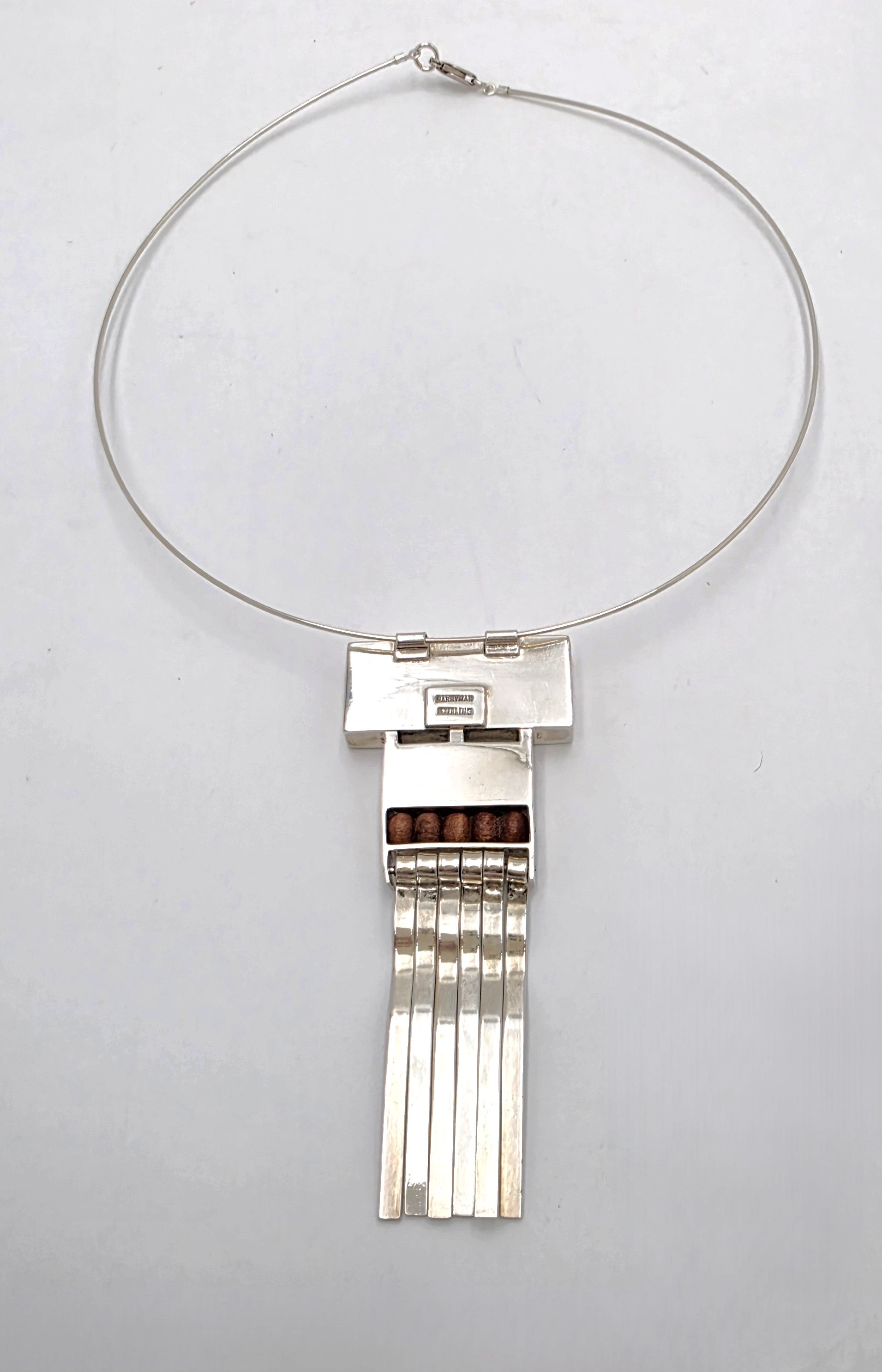 US Designer Keith Harryman Sterling Stone Wood Modernist Pendant Necklace, alternate product view 8