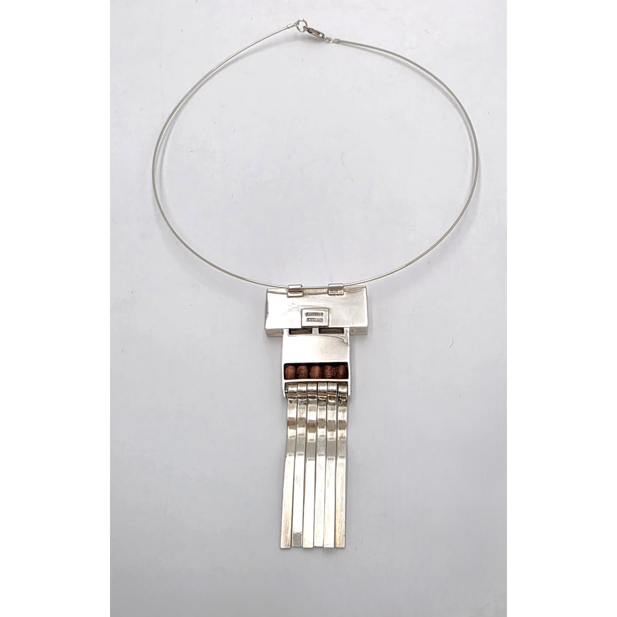 US Designer Keith Harryman Sterling Stone Wood Modernist Pendant Necklace, alternate product view 9