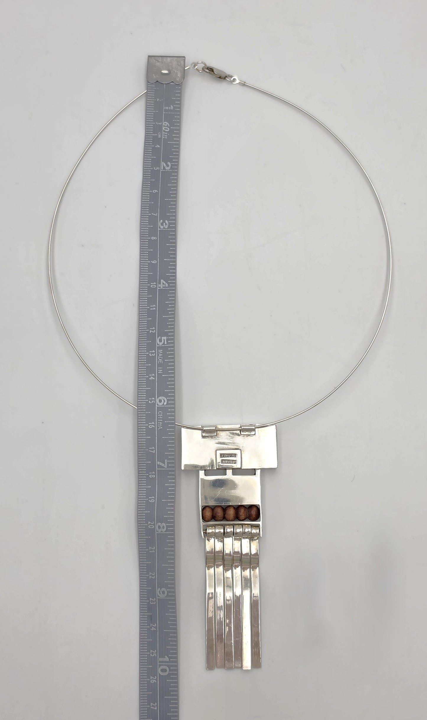 US Designer Keith Harryman Sterling Stone Wood Modernist Pendant Necklace, alternate product view 10