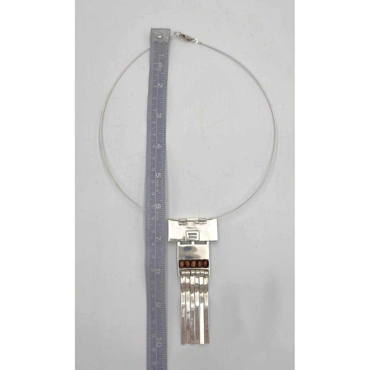 US Designer Keith Harryman Sterling Stone Wood Modernist Pendant Necklace, alternate product view 11