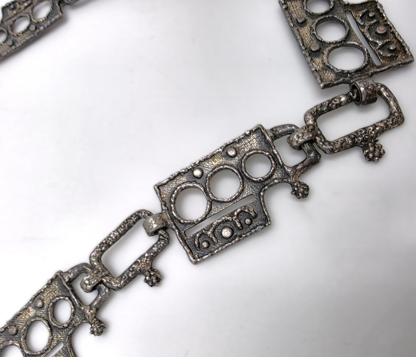 Superb Guy Vidal Abstract Brutalist Links SP Pewter Belt or XL Necklace 60/70s, alternate product view 4